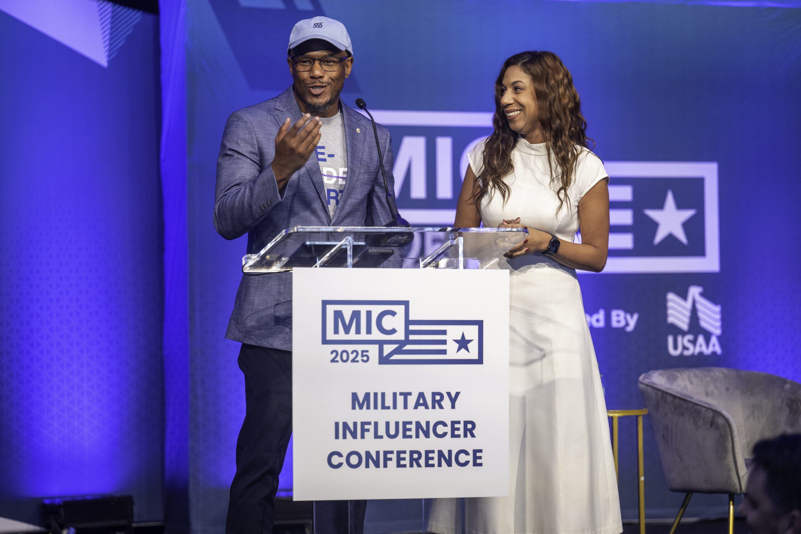 Curtez Riggs on stage at the Military Influencer Conference